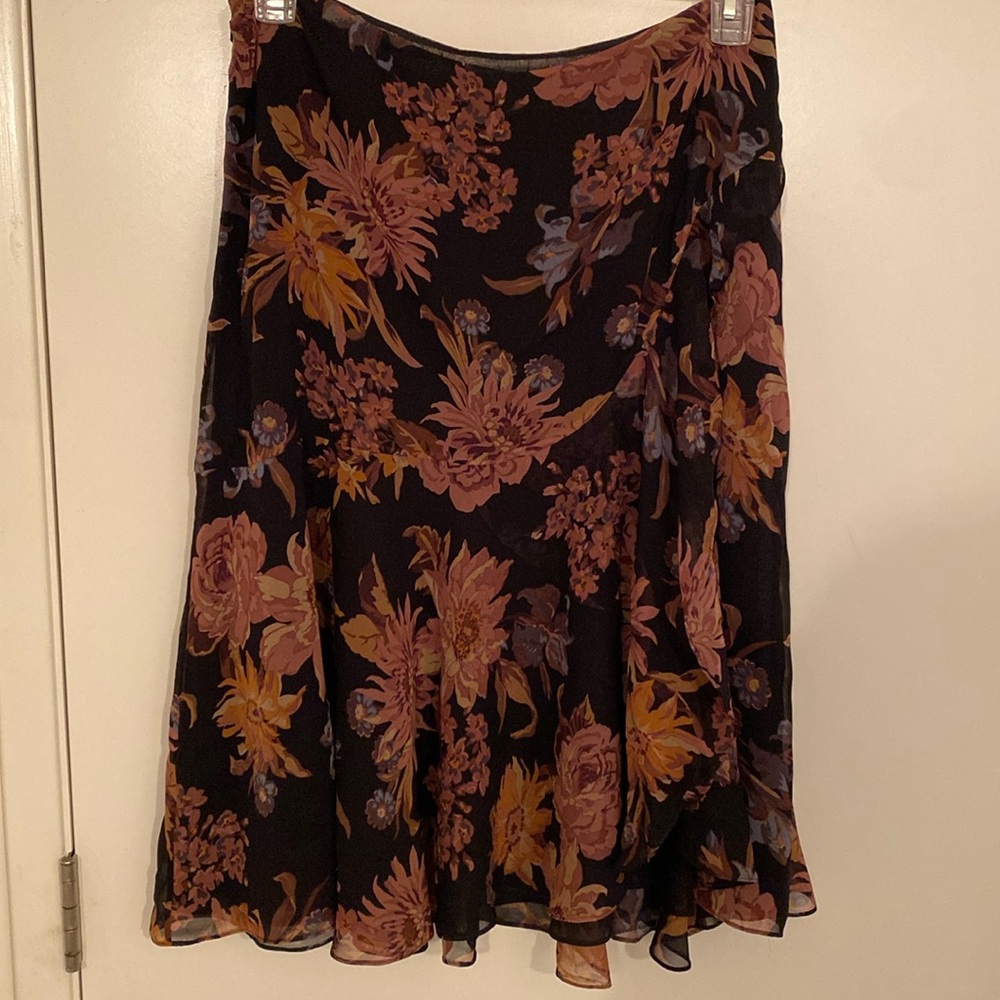 Lauren Ralph Lauren Black Floral Midi Skirt with Rose and Mustard Print